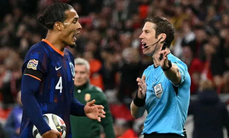 Virgil van Dijk was shown the first red card of his international career