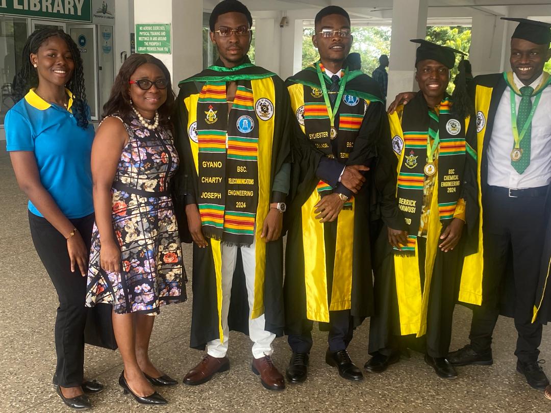 Second from left - MTN Head of Corporate Affairs Northern Business Division Mrs. Charity Darko and the graduates