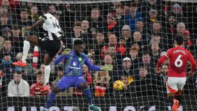 Newcastle forward Alexander Isak is unmarked as he heads the opener against Manchester United at Old Trafford