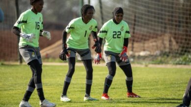 Cynthia Konlan (middle) training ahead of friendly against Morocco