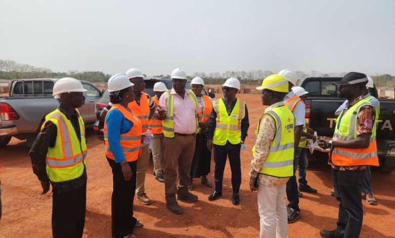 Prof Gyampo, CEO of GSA 4th left with some of the staff at Justmoh Construction during the visit to the Boankra Site