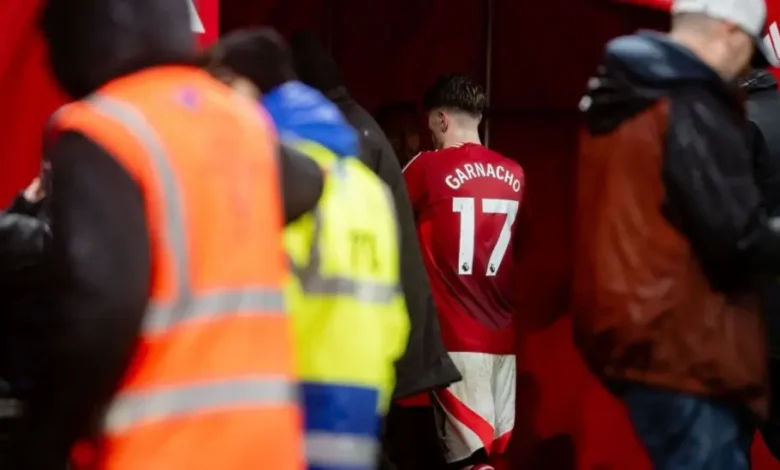 Manchester United winger Alejandro Garnacho heads down the tunnel after being substituted in the 3-2 win against Ipswich